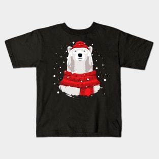 Polar bear in red hat and scarf Kids T-Shirt